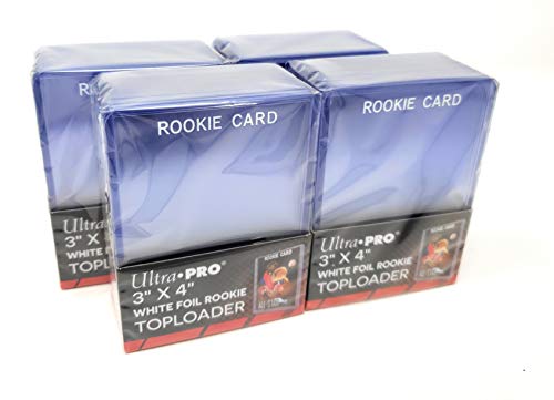 4 Ultra Pro Regular Top Loader Pack W/white Rookie Foil Print - 25 Toploaders Per Pack (100 Total) - Standard Size Baseball, Basketball, Football, Hockey