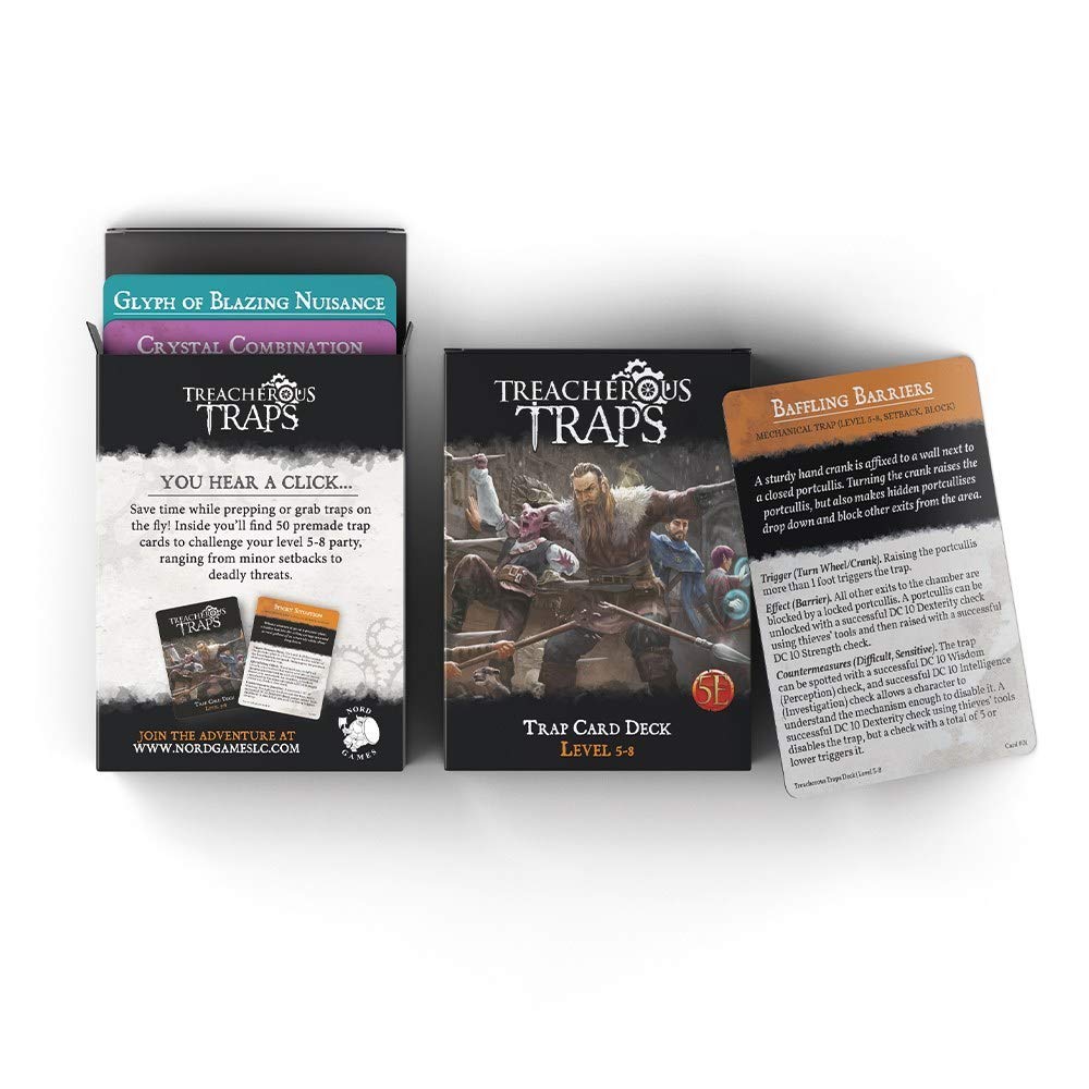Dungeons and Dragons 5th Edition Deck of Cards – Treacherous Trap Deck: Lvl 5-8 by Nord Games – 50 Cards - Games for Adults and Kids – DND Books – Gaming Accessories - Compatible with D&D 5e