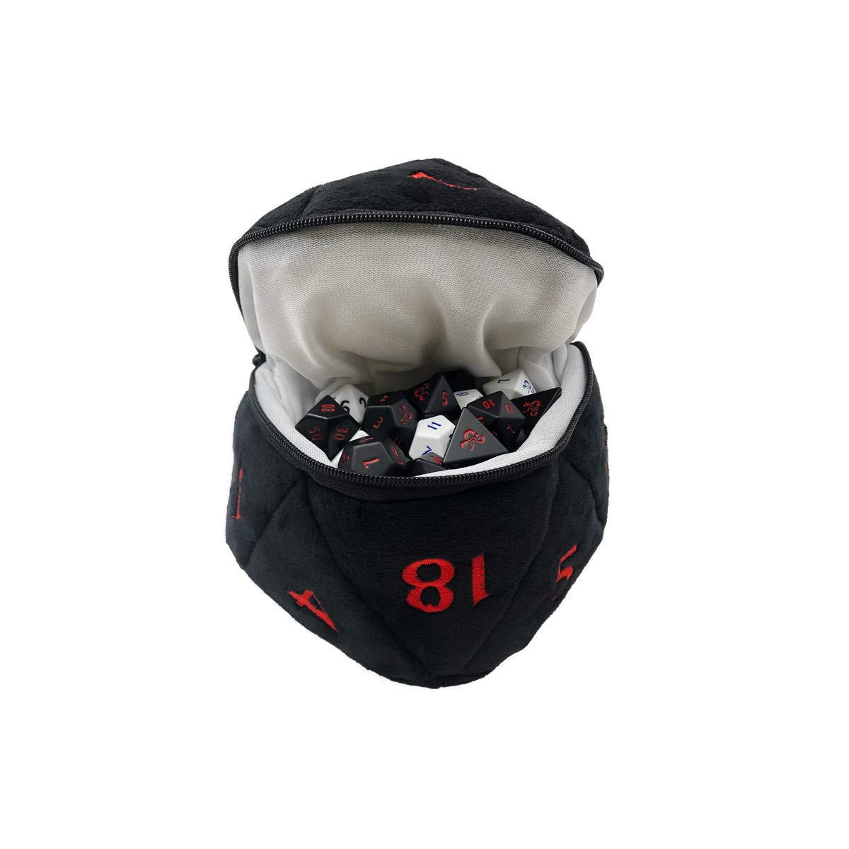 Ultra Pro D20 Plush Dice Bag for Dungeons and Dragons in Black with Red designs - the perfect zippered dice and trinkets holder for dungeon masters and adventures