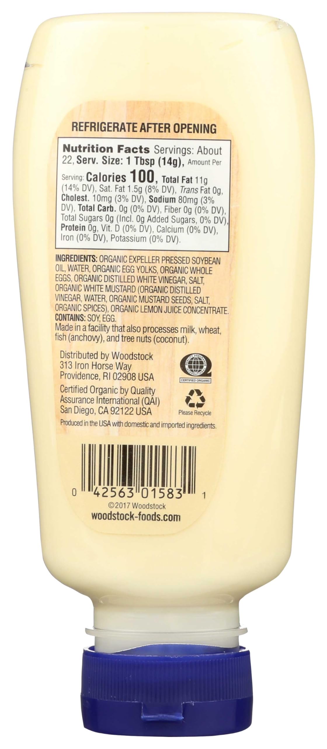 Woodstock Organic Mayonnaise - Squeeze - 11.25 Oz.