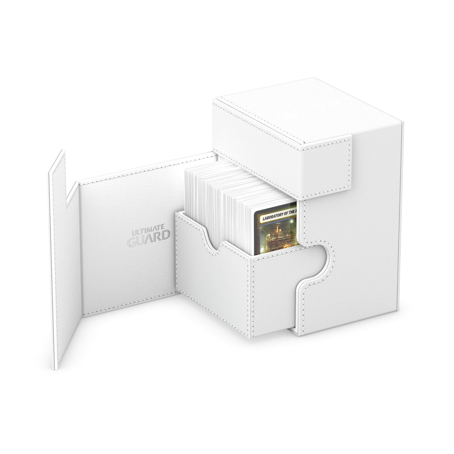 Ultimate Guard Flip 'n' Tray 133+, Deck Case for 133 Double-Sleeved TCG Cards + Dice Tray, White, Independent Magnetic Closure & Microfiber Inner Lining