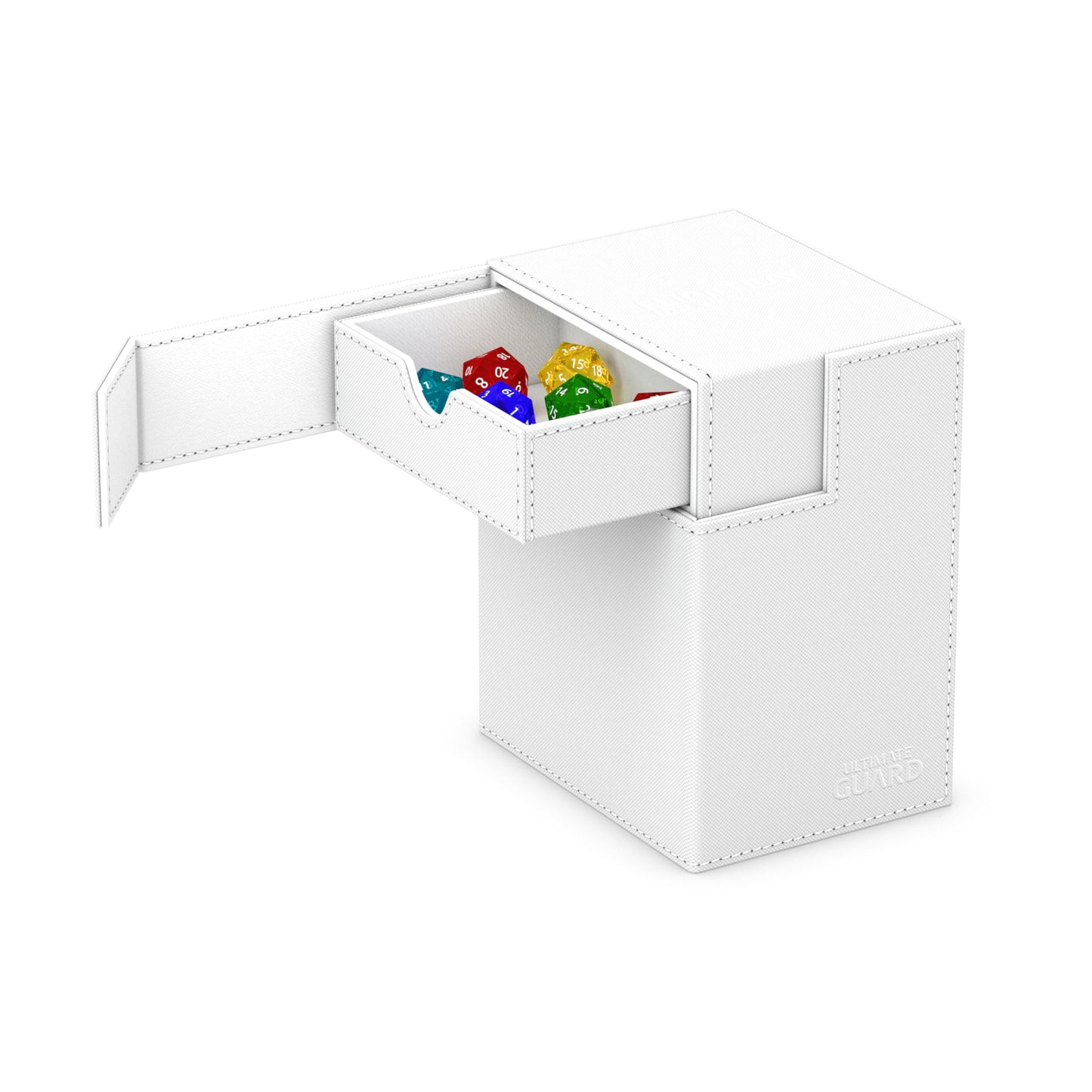 Ultimate Guard Flip 'n' Tray 133+, Deck Case for 133 Double-Sleeved TCG Cards + Dice Tray, White, Independent Magnetic Closure & Microfiber Inner Lining