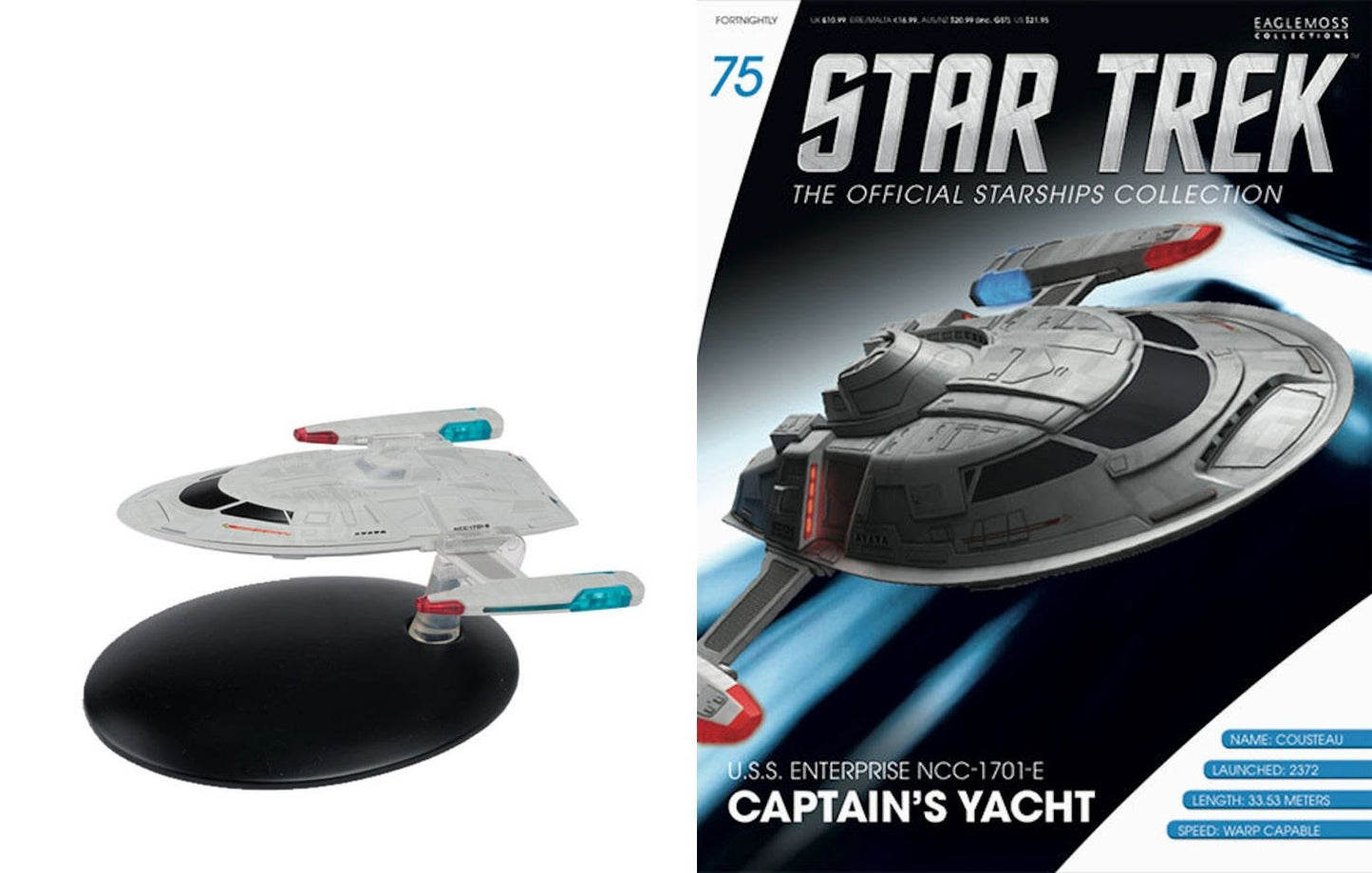 STAR TREK Starships Enterprise E Captains Yacht Die-Cast Vehicle with Collector Magazine #75