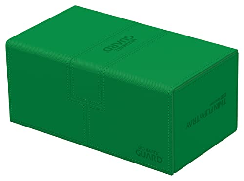 Ultimate Guard Flip 'n' Tray 200+, Deck Case for 200 Double-Sleeved TCG Cards + Dice Tray, Green, Independent Magnetic Closure & Microfiber Lining