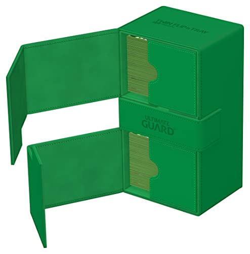 Ultimate Guard Flip 'n' Tray 200+, Deck Case for 200 Double-Sleeved TCG Cards + Dice Tray, Green, Independent Magnetic Closure & Microfiber Lining