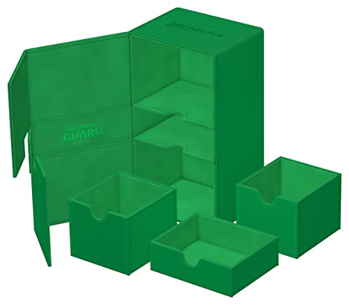 Ultimate Guard Flip 'n' Tray 200+, Deck Case for 200 Double-Sleeved TCG Cards + Dice Tray, Green, Independent Magnetic Closure & Microfiber Lining