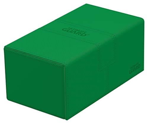 Ultimate Guard Flip 'n' Tray 200+, Deck Case for 200 Double-Sleeved TCG Cards + Dice Tray, Green, Independent Magnetic Closure & Microfiber Lining