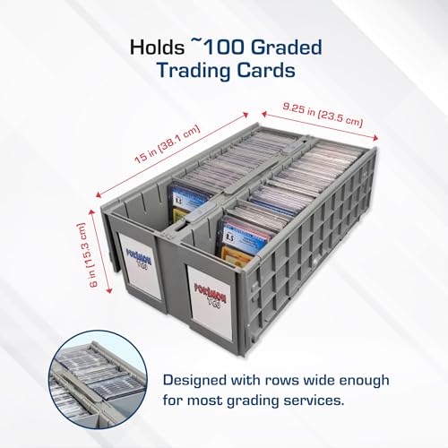 BCW 2-Row Graded Collectible Card Bin - Gray | Stackable, Acid-Free Plastic Trading Card Box | Customizable Card Storage with Additional Partitions | Compatible with PSA, BGS, SGC, CSG, HGA