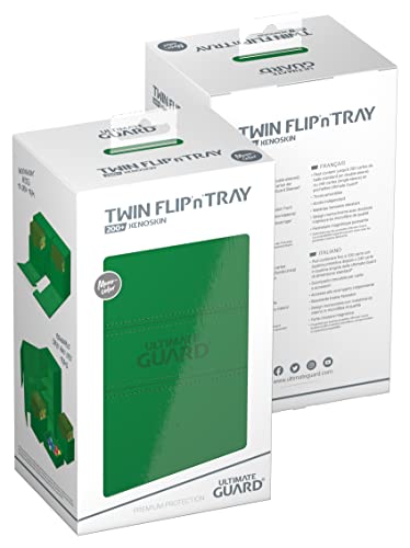 Ultimate Guard Flip 'n' Tray 200+, Deck Case for 200 Double-Sleeved TCG Cards + Dice Tray, Green, Independent Magnetic Closure & Microfiber Lining