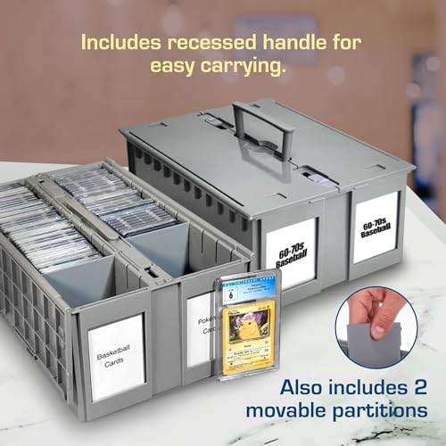 BCW 2-Row Graded Collectible Card Bin - Gray | Stackable, Acid-Free Plastic Trading Card Box | Customizable Card Storage with Additional Partitions | Compatible with PSA, BGS, SGC, CSG, HGA