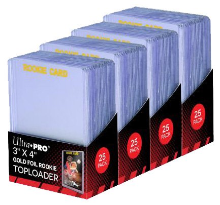 4 Ultra Pro Regular Top Loader Pack W/Gold Rookie Foil Print 81180-25 Toploaders Per Pack (100 Total) - Standard Size Baseball, Basketball, Football, Hockey