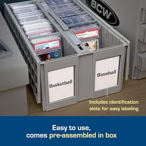 BCW 2-Row Graded Collectible Card Bin - Gray | Stackable, Acid-Free Plastic Trading Card Box | Customizable Card Storage with Additional Partitions | Compatible with PSA, BGS, SGC, CSG, HGA